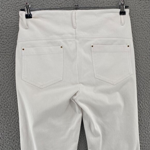 Lysse Jeans Womens Large White Jeggings Stretch Pull On Capri Gold Side Stripe - Picture 4 of 11